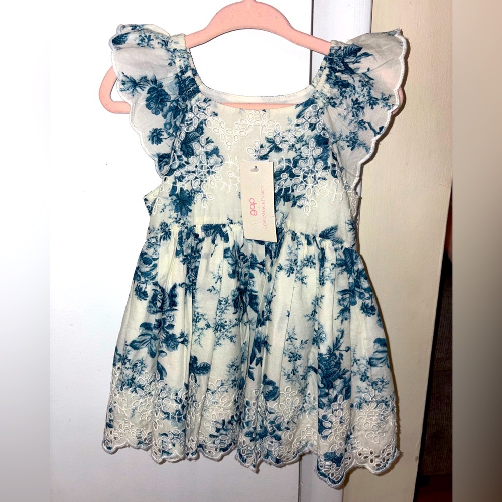 NWT GAP x LoveShackFancy Blue and White Floral Dress 12-18M